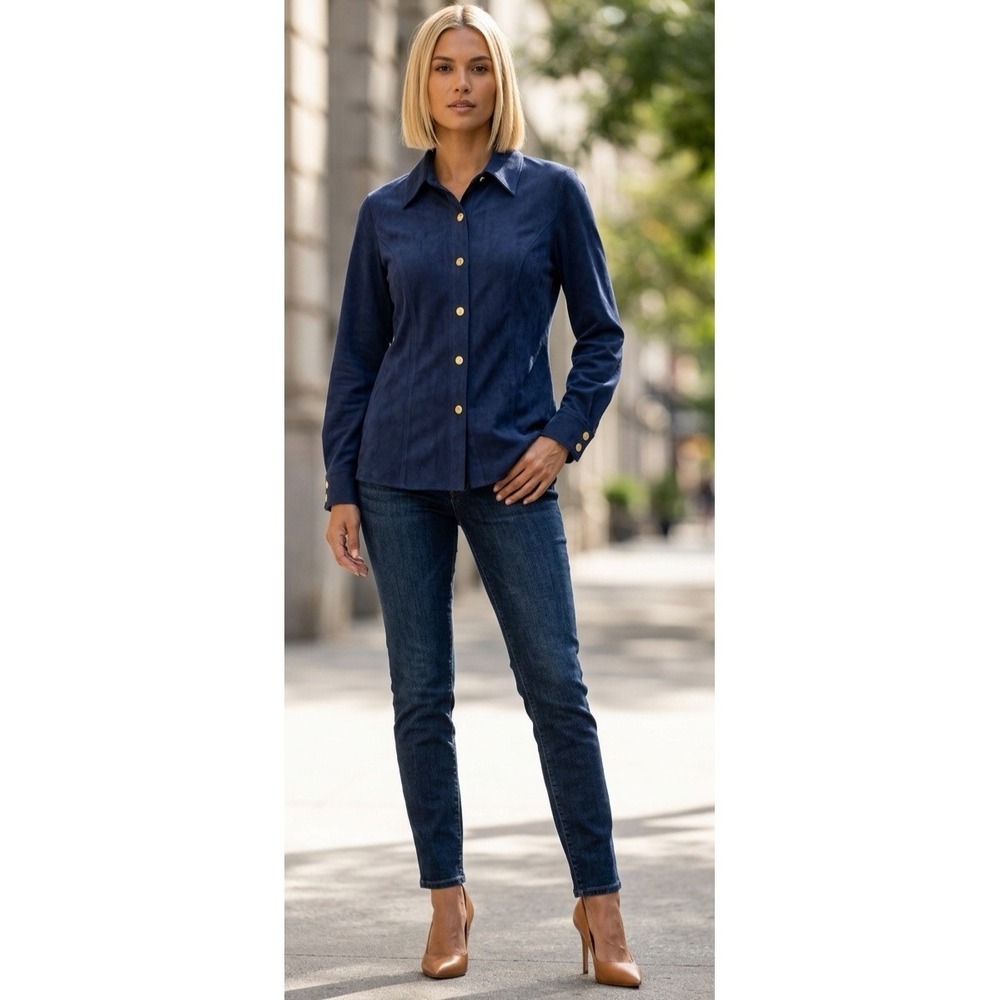 NEW ST. JOHN SPORT NAVY BLUE LONG SLEEVE SHIRT SIZE MED